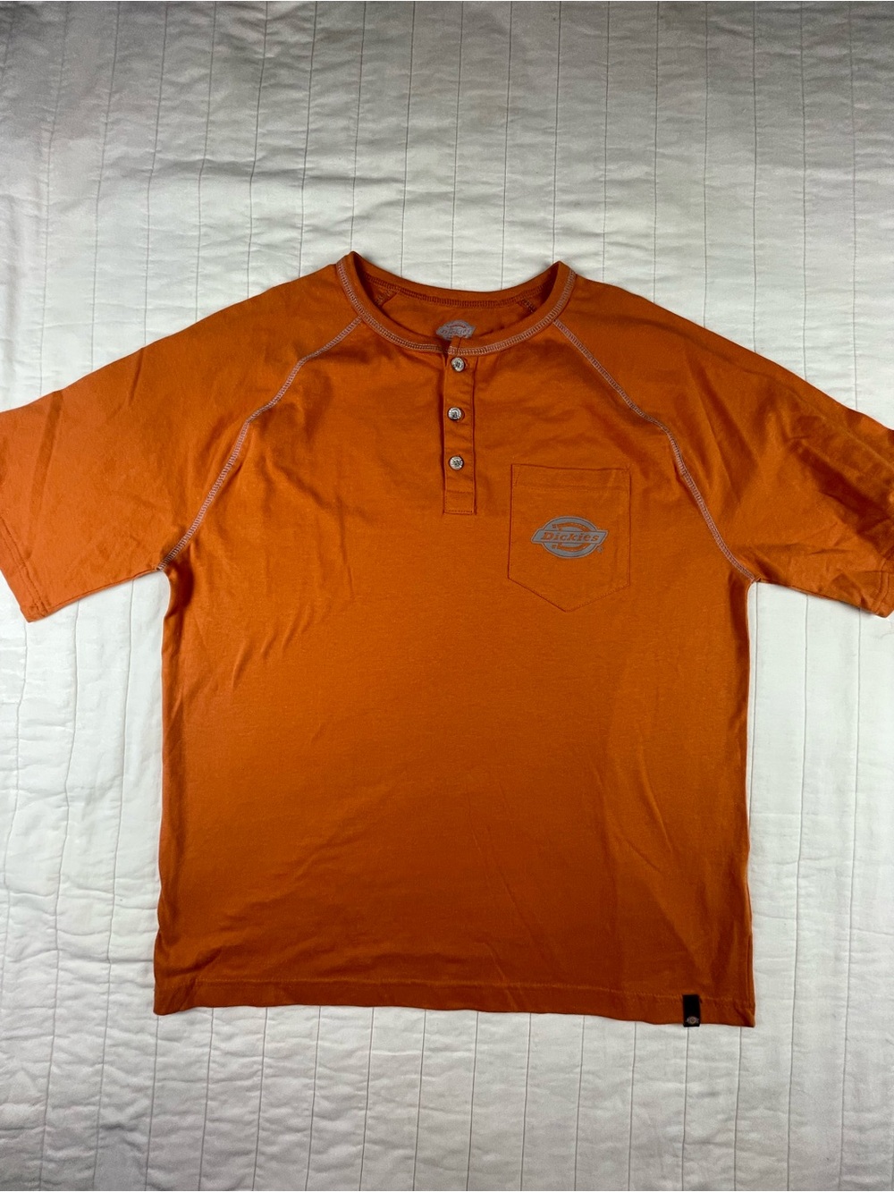 Dickies Orange Short-Sleeve Cotton Henley Shirt with Chest Pocket Large